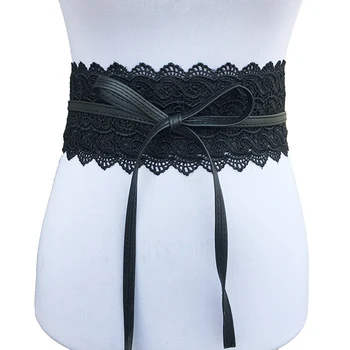 

Fashion Women Dress Bowknot Faux Leather Lace Wide Decor Belt Girdle Waist Band