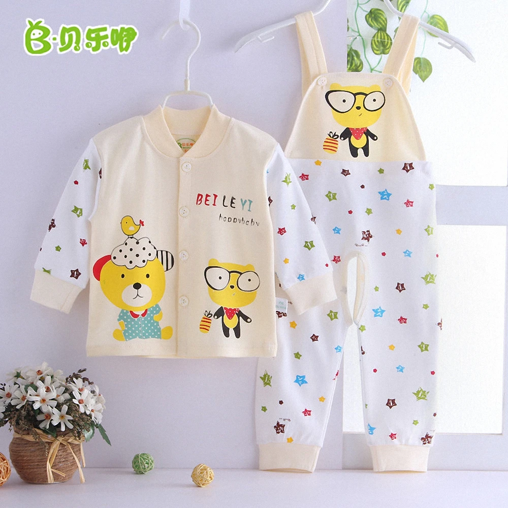 

Autumn Baby boy girl 2pcs set long sleeve undershirt+Suspender Trousers suit for 3-24M baby kids cute cartoon clothes