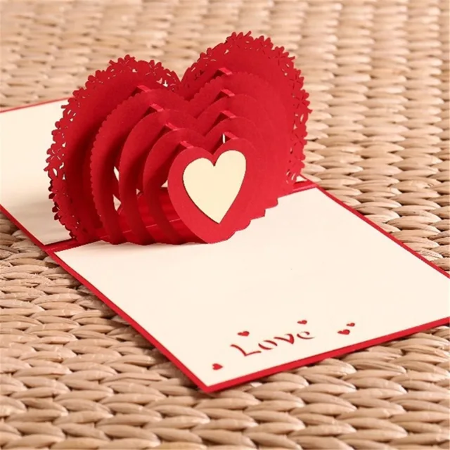henghome 1 pcs laser cut origami cards 3d heart pop up wedding origami 3d