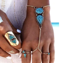 Luxuries Women precioust stone Bracelet Ring Set Resin Jewelry Antique India Dance Wedding Secret bijouterie