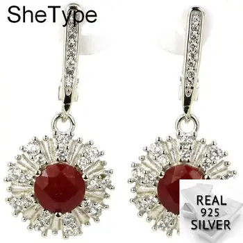 

5.7g Ravishing Round Real Red Ruby Paris Blue Topaz Green Amethyst Girls 925 Solid Sterling Silver Earrings 33x15mm
