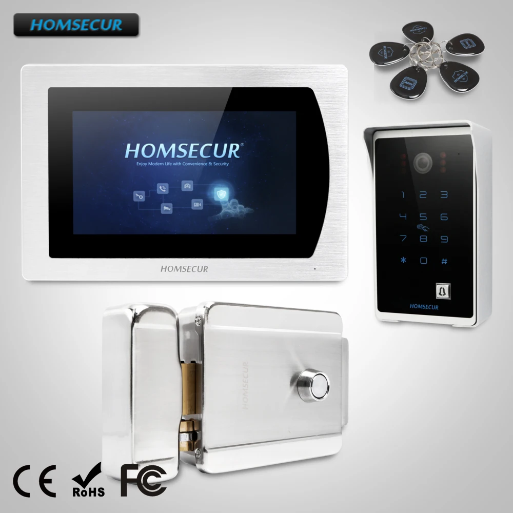 

HOMSECUR 7" Wired Video Door Phone Intercom System Electric Lock+Keys Included with Touch Screen Monitor BC081 +BM717-S