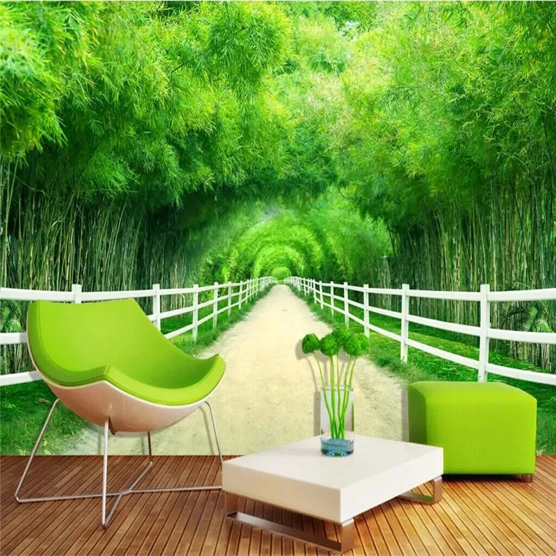 

Bamboo forest fence path fresh 3D TV background wall production of wallpaper murals custom home wall