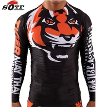 SOTF – t-shirt de boxe à manches longues, vêtement moulant et élastique, Tiger Muay Thai MMA Muay Thai, série «Signature», noir orange