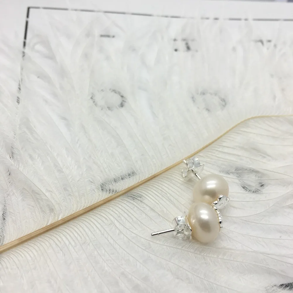 

Animal Bear 925 Sterling Woman Jewelry 411143500 Freshwater pearl earrings 10mm E3058 Pendientes de joyas de oso.