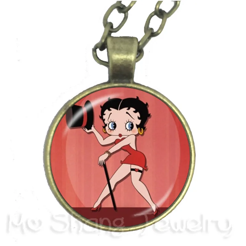 Новинка, классическое модное ожерелье Betty Boop, подвеска, стеклянный купол, ручная работа, ювелирное изделие, цепочка на свитер, подарок для друзей - Окраска металла: 15