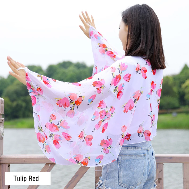 Womens Sun Protection Cloak Tulip Red
