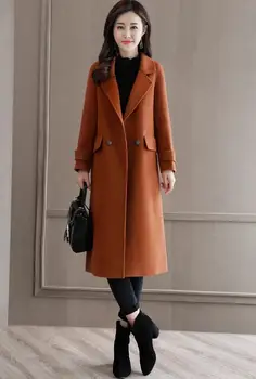 

Ladies winter coat wool warm 2019 slim fashion casual office ladies coat military green cloth plus new size