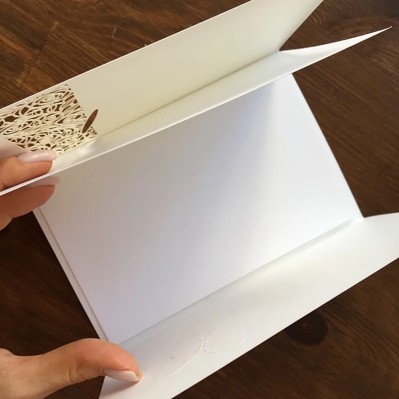 L011 Элегантное Свадебное приглашение карты классический дизайн в то время как цвет с атласным бантом, 10 шт в упаковке, 17*11 см