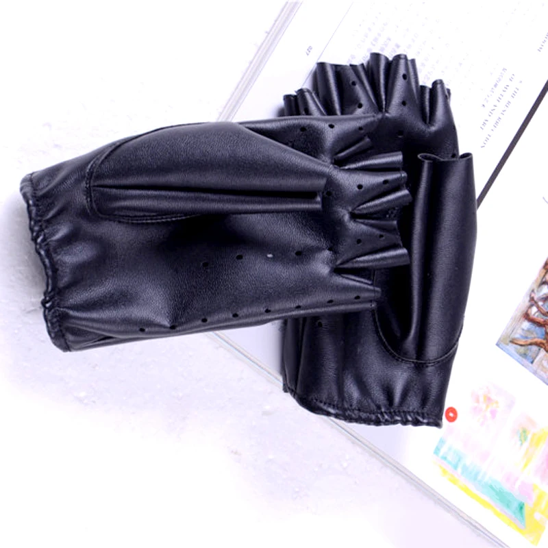 

Unisex Half Finger fingerless PU Leather Gloves Punk Motor men's winter Biker Driving mitten Gloves For Women and Men Black