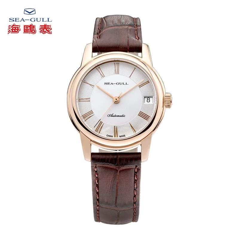 Sea-Gull Couple Mechanical Watches Lover Men Women Simple Leather Buckle 30m Waterproof Calendar Watches Stainless D519.405 - Цвет: WomenD519.405L