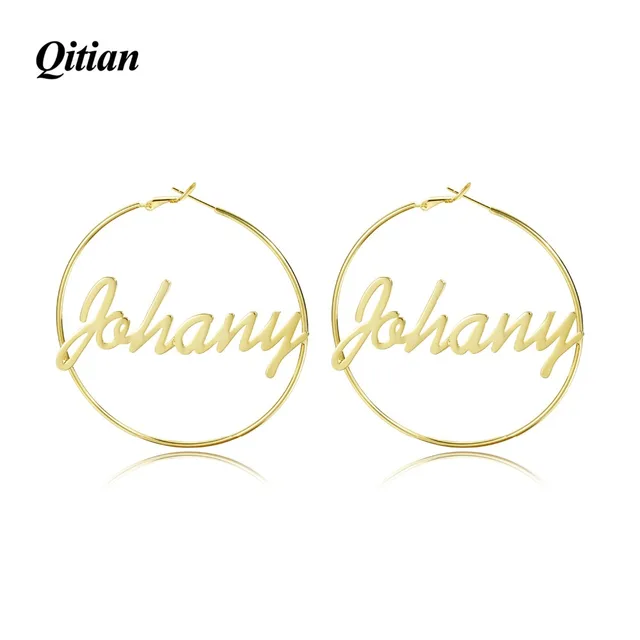 1 Pair Custom Name Hoop Earring Personalise Big Nameplate Stainless Steel Handmade Jewelry For Women Girl Round Circle Oorbellen 2