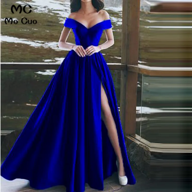 Elegant Evening Dresses Sweetheart Satin Boat Neck Evening Gowns Long Party Gowns Side Split Robe De Soiree Sexy Formal Dresses 1