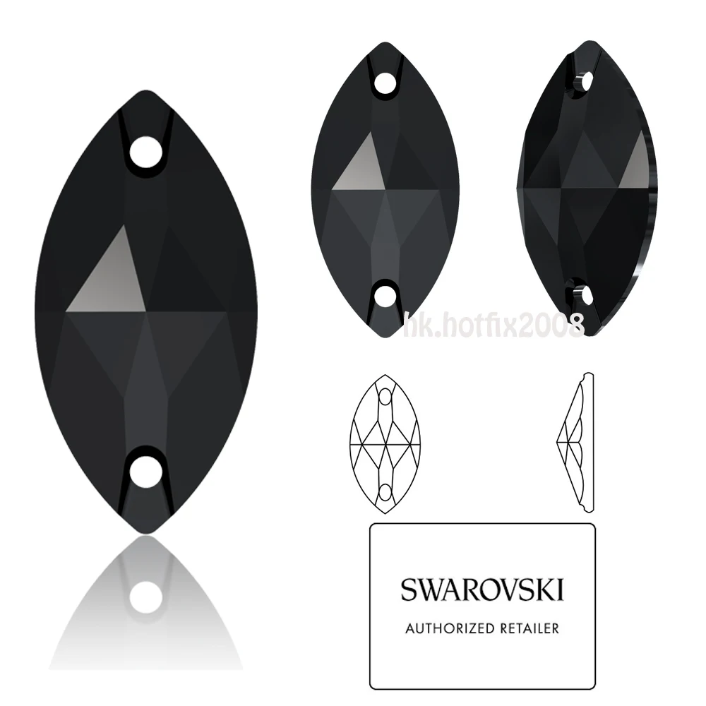 Новинка-20(на выбор) Swarovski Elements 3223 Navette(2 отверстия) пришивные стразы - Цвет: Jet Black (280)