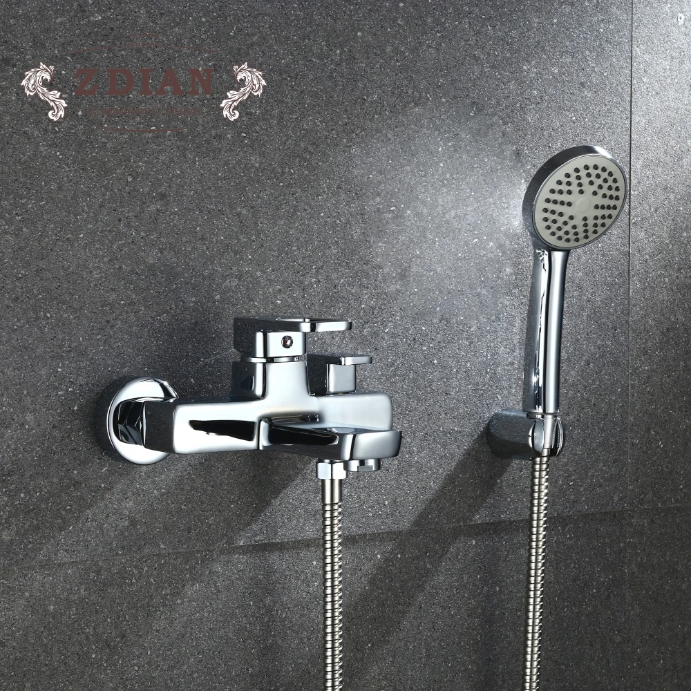 

Square Chrome Bathroom Shower Faucet Set Chrome Bathtub Faucet Mixer Tap Wall Mounted Waterfall Bathtub Faucet With Hand