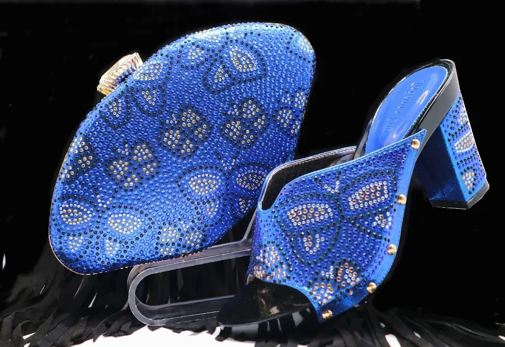 

Nice low heel slippers shoes and clutches bag with size 38 to 42 african aso ebi royal blue shoes and bag italy design SB8281-5