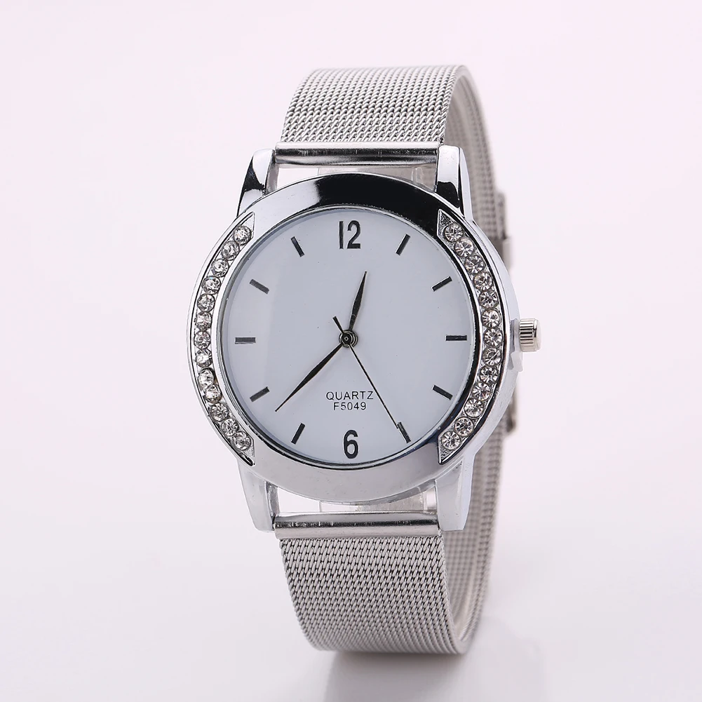Women Luxury Stainless Steel Mesh Band Rhinestone Analog Quartz Wrist