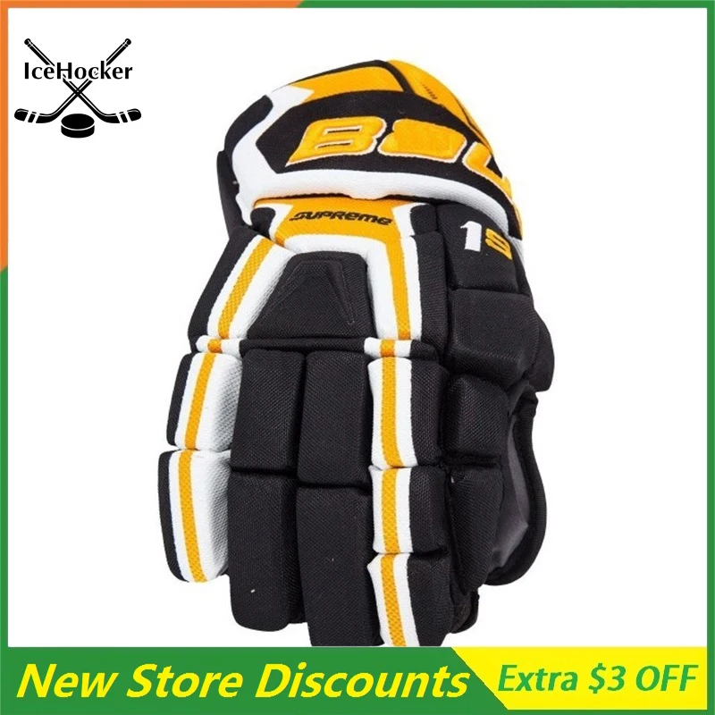 [2 Pack]New Color Ice Hockey Gloves Black/Gold Anatomical fit Senior Supreme series 1 Free