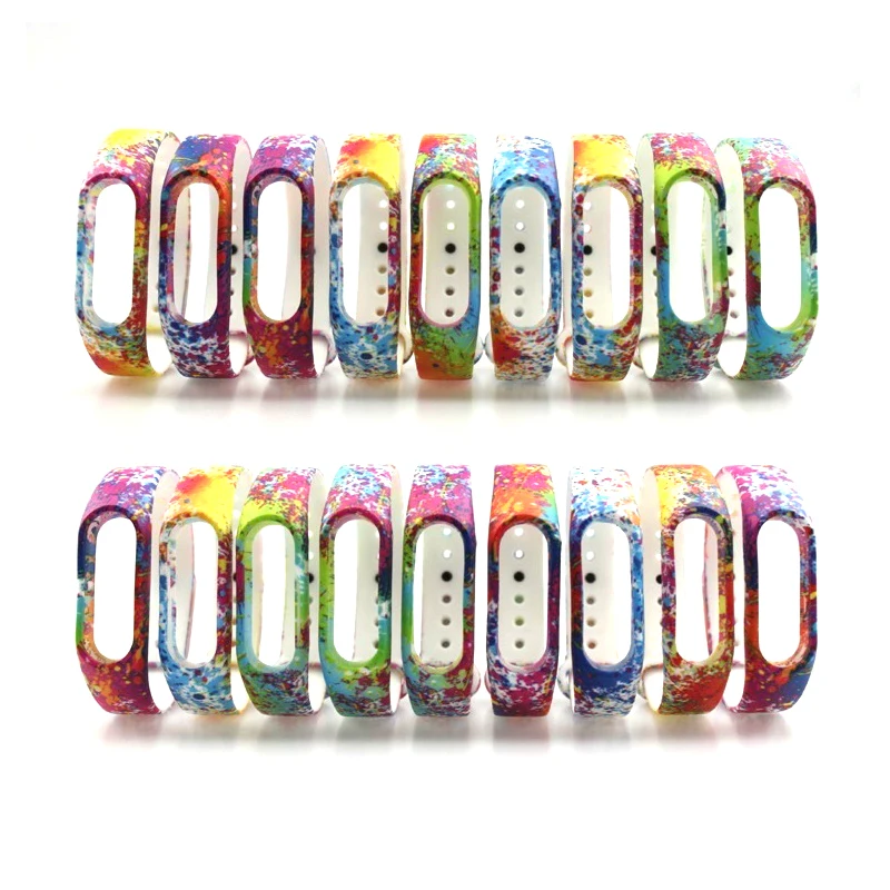

Silicone Straps for Xiaomi mi band 2 Strap miband 2 Strap Watchbands Colorful Splash Flower Soft Rubber Gel Skin Bands Cover