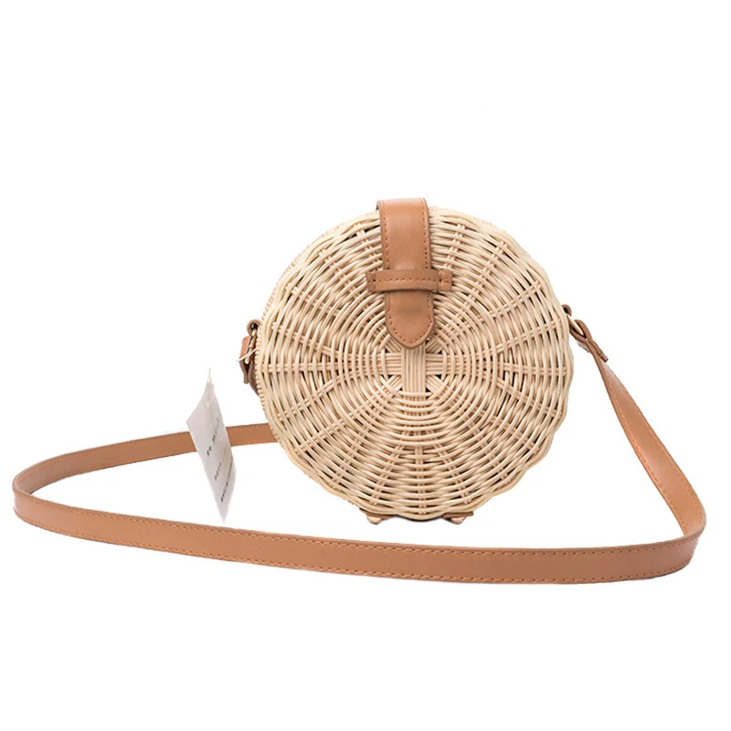 

Women Bamboo Bag Bohemian Rattan Female Beach Handbag Circle Vintage Straw Crossbody Handmade Knitted Shoulder Bags SS3013