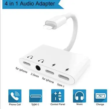 

Audio Charger Splitter Adapter 4 in 1 Design Audio Converter with USB C Charging and 3.5mm Headphone Compatible with Phone Xs/XR