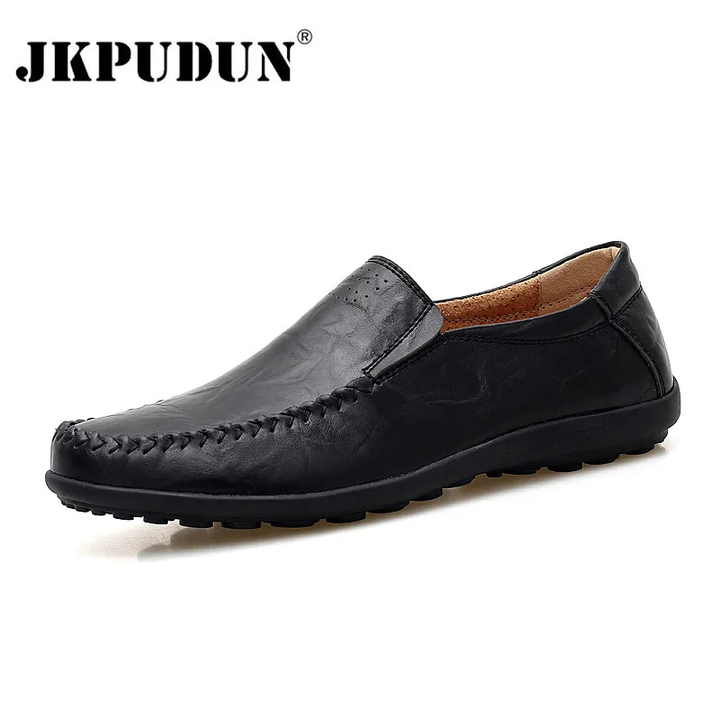 Jkpudun итальянская повседневные мужские туфли из брендовой натуральной кожи мужские лоферы Роскошные Мокасины; удобные; дышащие слипоны; водонепроницаемые мокасины; Для мужчин - Цвет: Black