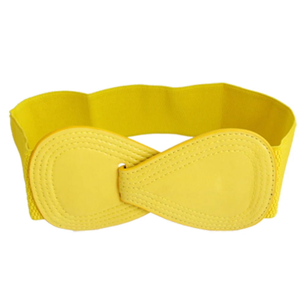

NEW 8-shaped Faux Leather Buckle Elastic Belt Yellow for Lady