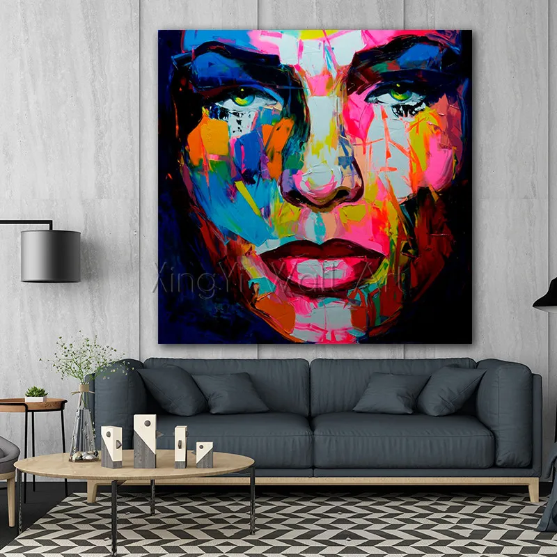 

Face oil painting on canvas wall art pictures for living room home wall decor quadros decor Palette knife portrait oil painting