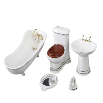 

1/12 Miniature Dollhouse Children Doll House Bathroom Furniture 4PCS/Set Bathtub&Toilet&Mirror&Washing table Doll Accessories
