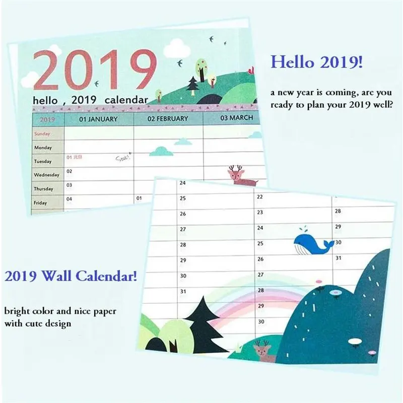 Coloffice 5PCs 2019 365days Schedule Creative Convenient Paper Wall