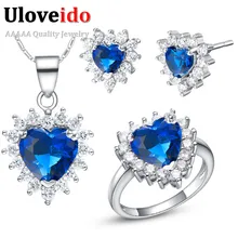 Uloveido свадебные комплекты ювелирных изделий серебряные серьги кольца ожерелье набор модные розовые женские хрустальные винтажные аксессуары T475