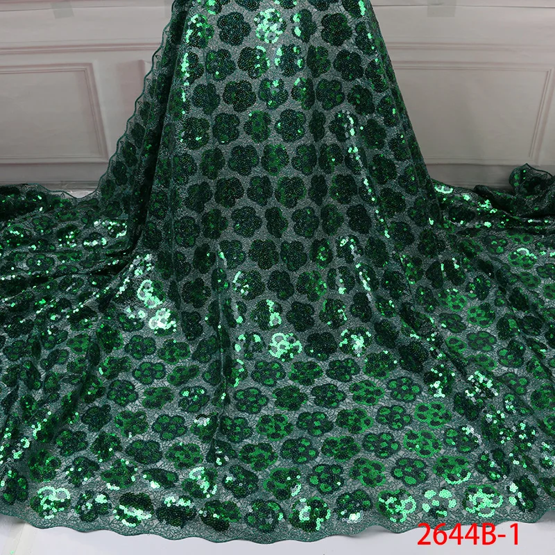 

Hot Designs 2019 Products Green Color Organza Lace Fabric Beautiful French Sequins Organza Lace Fabric For wedding dress AMY2644