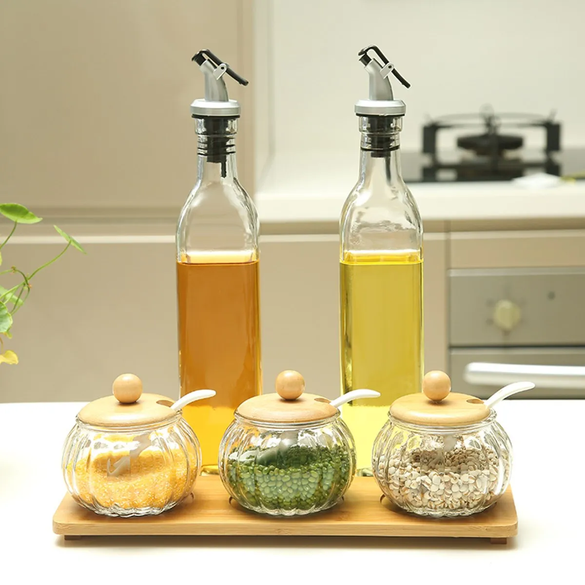 500ML Glass Olive Oil Vinegar Dispenser Gravy Boat Pourer Cooking Wine