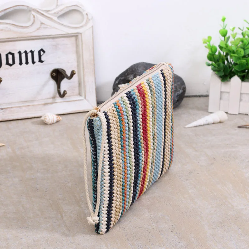 Women Daily Clutch Bag Female INS Popular Stripe Lady Mini Knitted Casual Handbag Holiday Hot Summer Beach Straw Bags SS3156 (5)