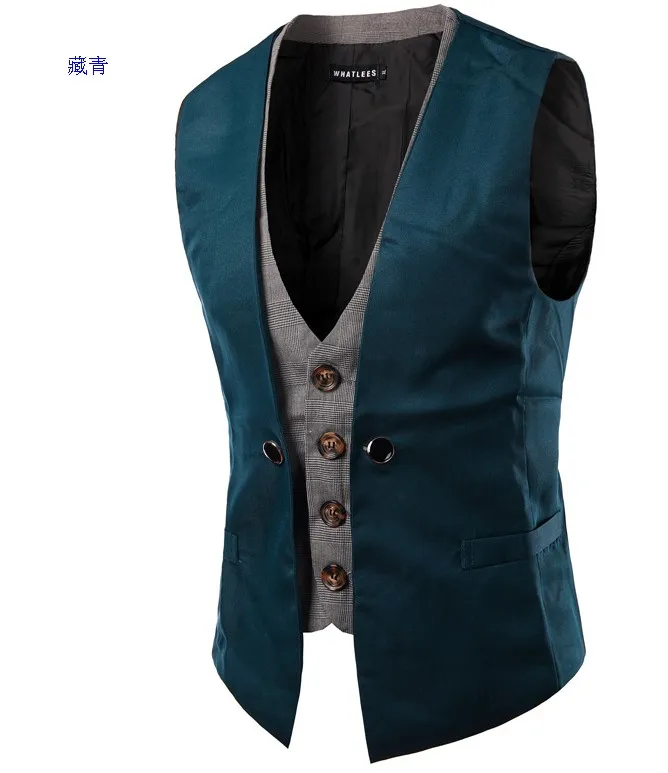 PADEGAO mens Wedding Sleeveless suit vests waistcoat false double layer Smart Casual dress vests England style mens blazer vests