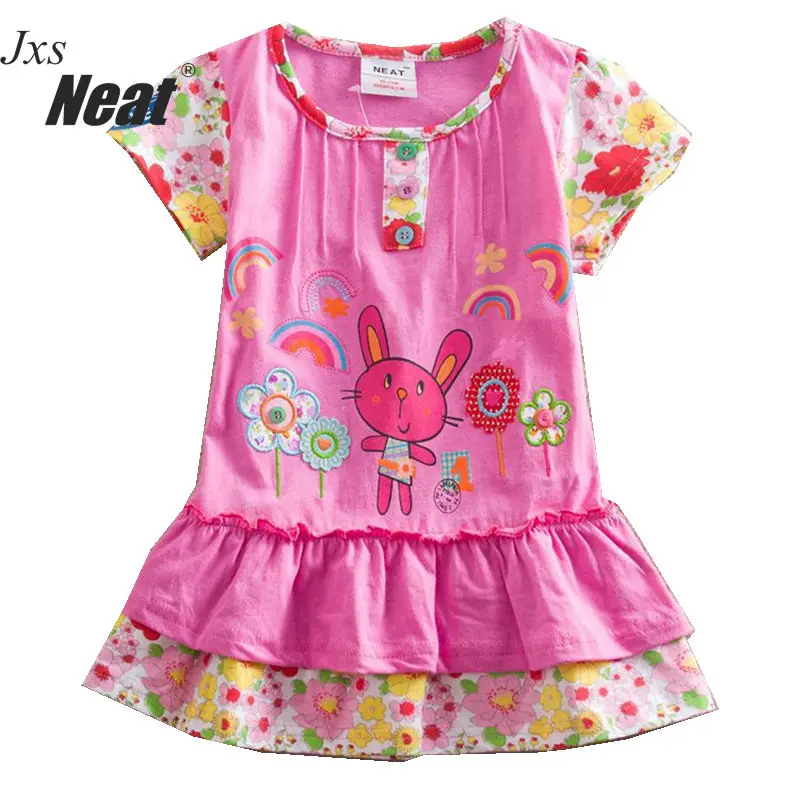 

NEAT Girls Short Sleeve Dress Girls Children Lovely Cartoon Bunny Pattern Flower dress Girl Fashion dresses Kids clothes S2120