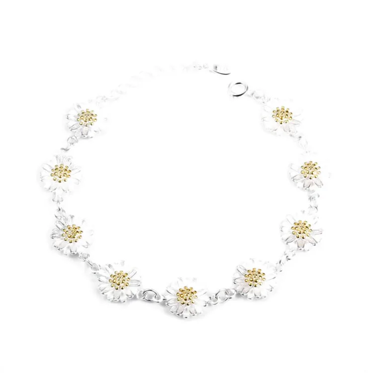 

New Korean Style Jewelry Flower Fashion Chrysanthemum Yellow Bracelet Silver Plated