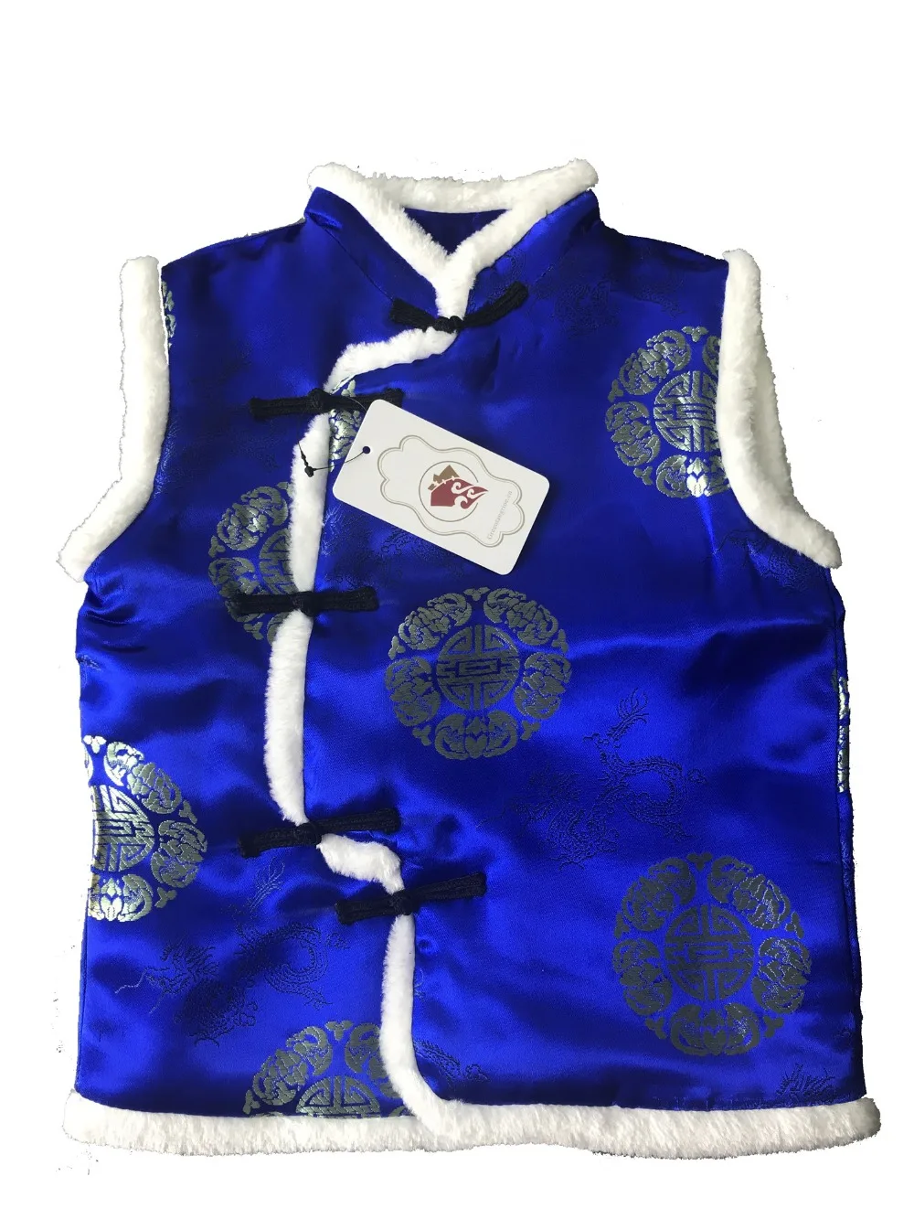 

New Year Christmas Festival Chinese Traditional Tang Style Sleeveless Show Performance Winter Red/Blue Lovely Vests For Kids