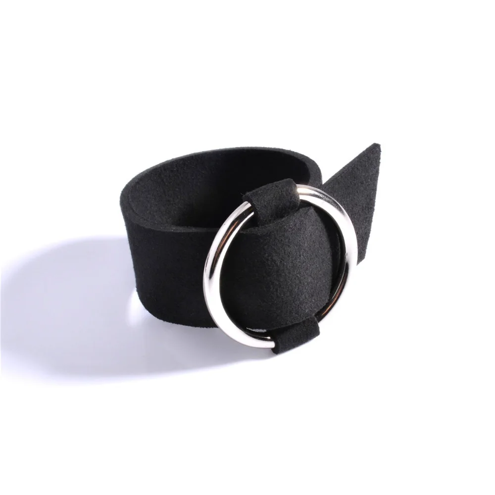 Bls-miracle Bohemia Punk Black Bracelets Big Round Leather Bangle Bracelet Wristband Metal For Woman Party Gift Wholesale BA-132