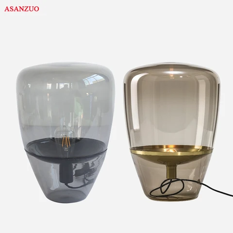 Lâmpadas de Cabeceira Candeeiro de Mesa de Vidro Sala de Jantar Candeeiros de Mesa de Vidro Lâmpadas de Mesa de Escritório Fumaça Cinza Moderna Iluminação Nordic Balão