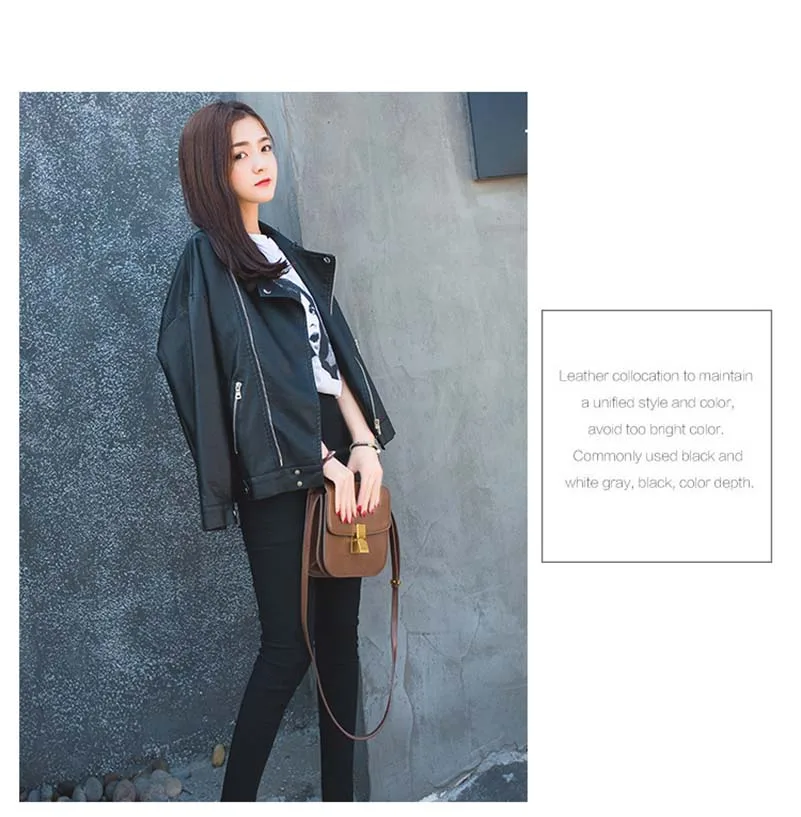 NiceMix Autumn Spring Black Leather Jacket Turn-down Collar Slim PU women jacket Harajuku BF feminine coat Faux Leather Basic