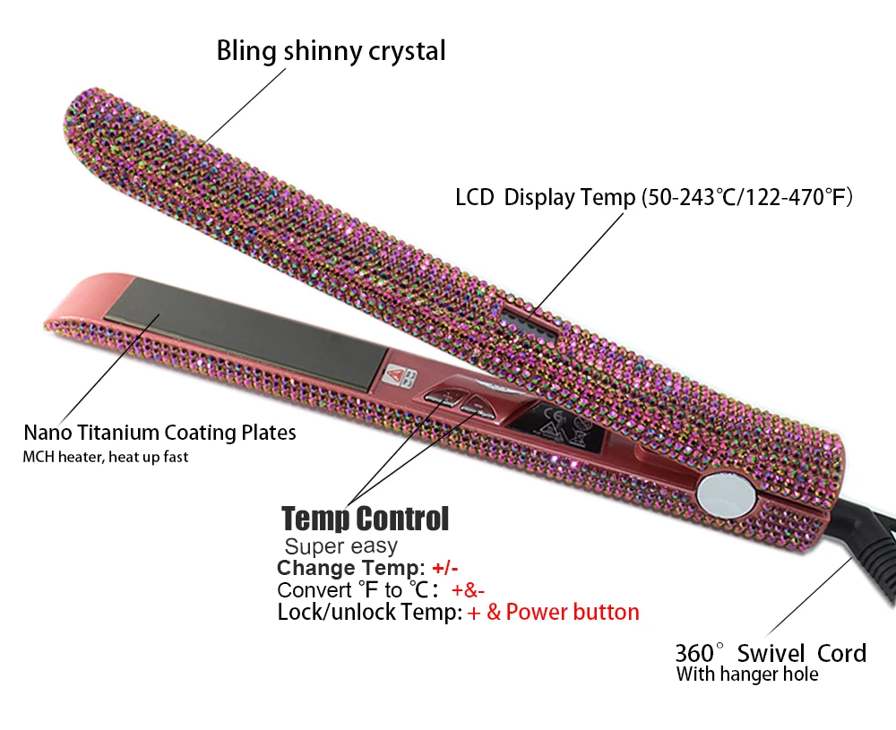 Кристалл bling плоский утюжок выпрямитель для волос с сверкающим бриллиантом горный хрусталь Новинка Горячая Распродажа быстрый нагрев волос Утюг