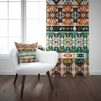

Else Orange Green Brown Kilim Turkish Tradional Retro 3d Print Living Room Bedroom Window Panel Curtain Combine Gift Pillow Case