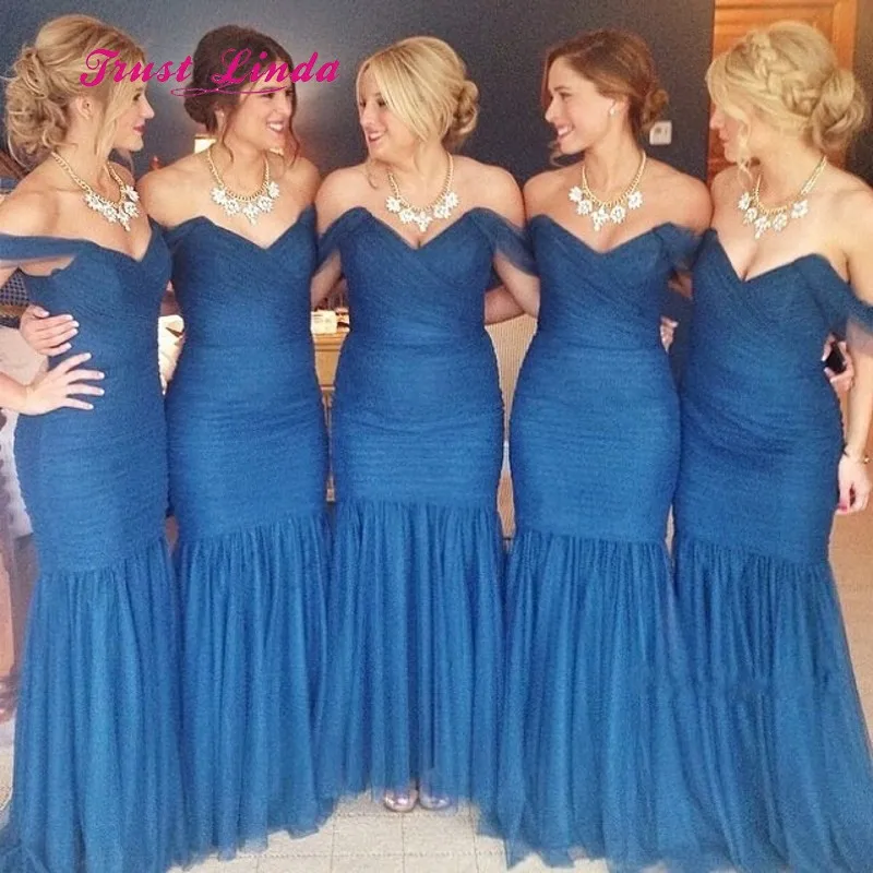 Elegant Royal Blue Bridesmaid Dresses Off The Shoulder Floor Length