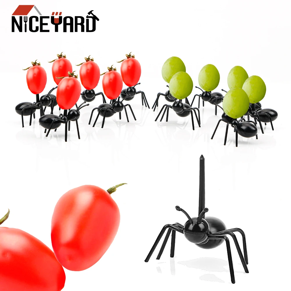 

NICEYARD Multiple Use Tableware Reusable 12pcs/set Food Grade ABS Fruit Fork Snack Cake Dessert Forks Kawaii Ant Fruit Fork