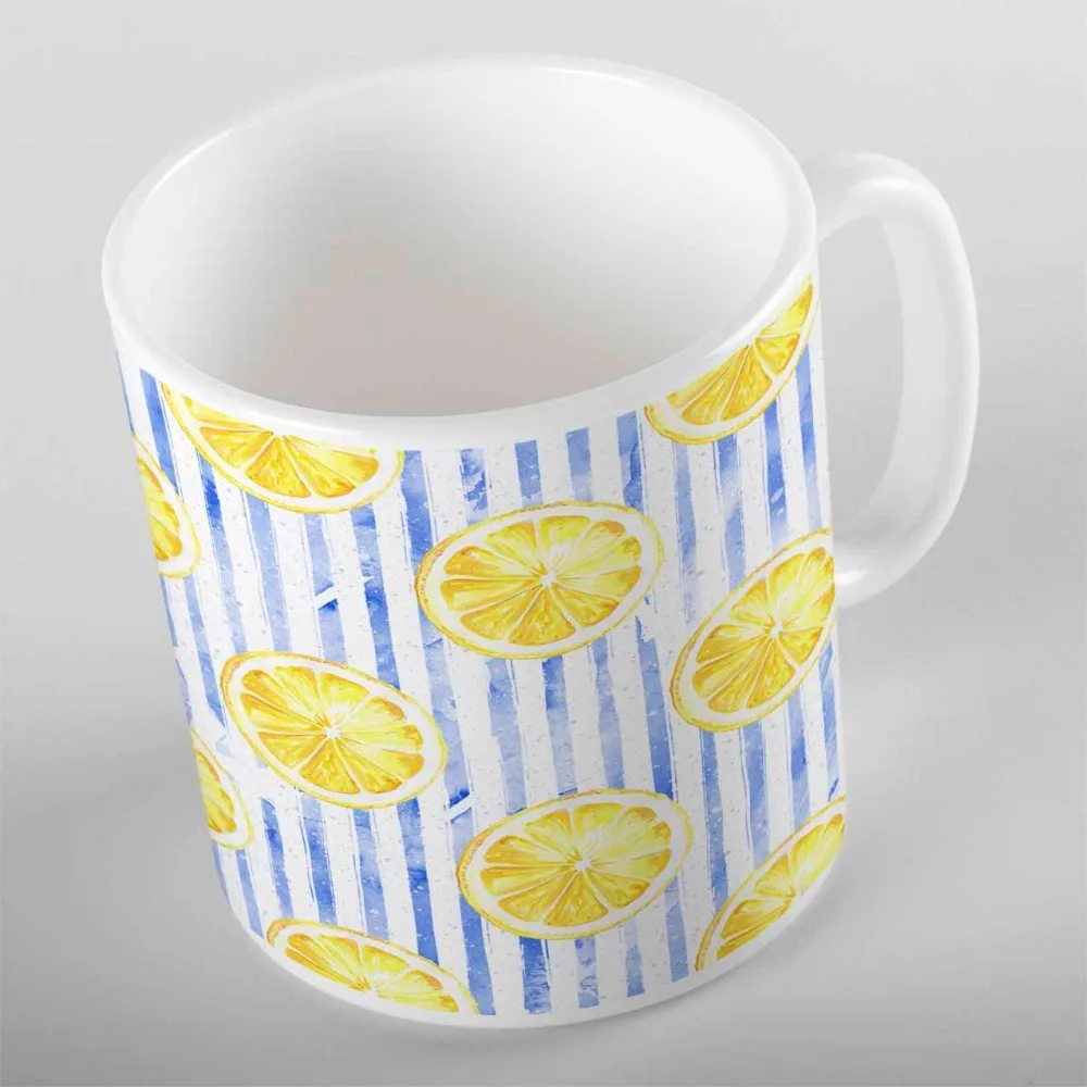 

Else Tropical Watercolor Blue Lines Yellow Slice of Lemons 3d Print Gift Ceramic Drinking Water Tea Bear Coffee Cup Mug Kitchen