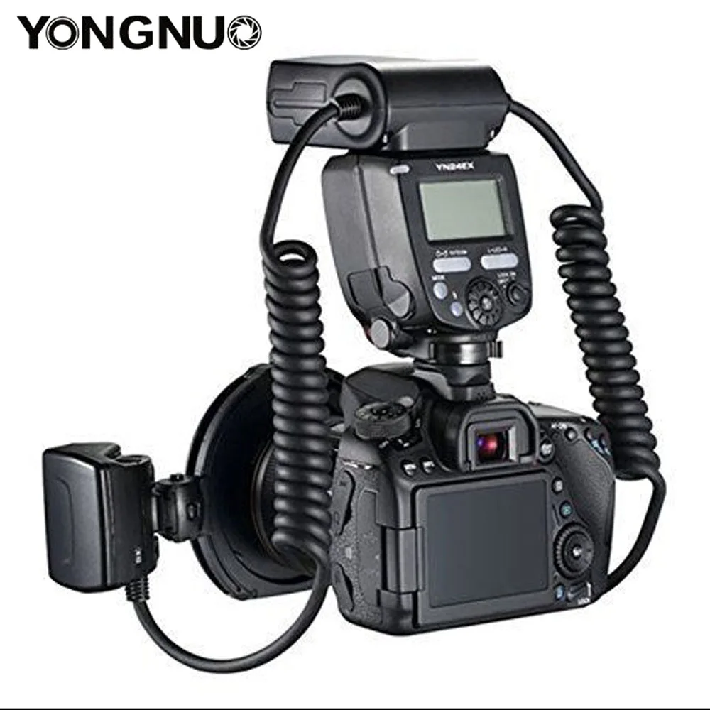 Yongnuo YN24EX E ttl Макросъемка Speedlite для Canon EOS 1Dx 5D3 6D 7D 70D 80D камеры с 2шт головкой вспышки+ 4 шт переходных кольца