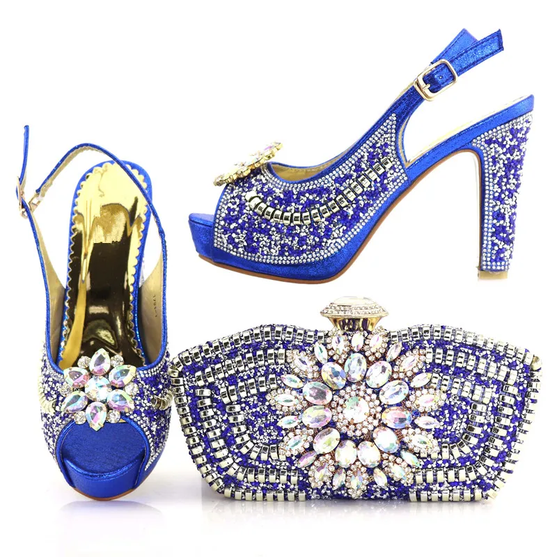 

Big crystal royal blue shoes and bag to match women african aso ebi party rhinestones sandal shoes and bag clutches SB8241-4