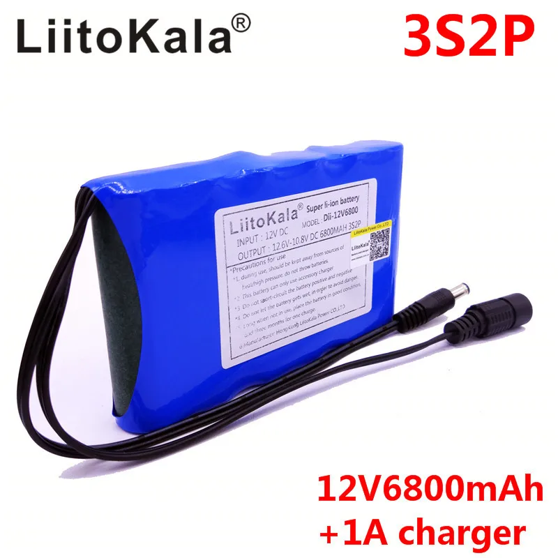 Najtaniej LiitoKala przenośny Super 18650 akumulator litowo jonowy pojemność akumulatora DC 12 V 6800 Mah CCTV kamery Monitor 12.6 V 1A ładowarka