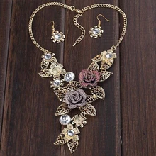 Women Hollow Flower Pendant Choker Chain Bib Statement Fashion Necklace Earrings